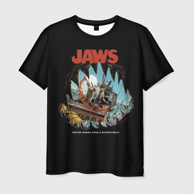 Мужская футболка 3D с принтом Jaws cinema в Белгороде, 100% полиэфир | прямой крой, круглый вырез горловины, длина до линии бедер | jaws | jaws 2 | jaws movie | кино | челюсти | челюсти 2 | челюсти фильм