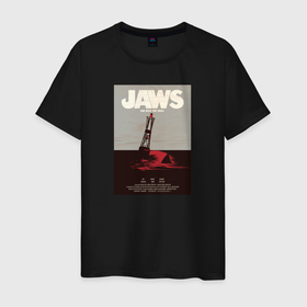 Мужская футболка хлопок с принтом Челюсти (Jaws) в Петрозаводске, 100% хлопок | прямой крой, круглый вырез горловины, длина до линии бедер, слегка спущенное плечо. | jaws | jaws 2 | jaws movie | кино | челюсти | челюсти 2 | челюсти фильм