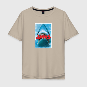 Мужская футболка хлопок Oversize с принтом Jaws classic , 100% хлопок | свободный крой, круглый ворот, “спинка” длиннее передней части | jaws | jaws 2 | jaws movie | кино | челюсти | челюсти 2 | челюсти фильм