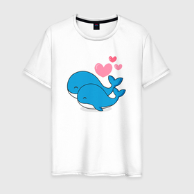 Мужская футболка хлопок с принтом Влюбленные киты в Санкт-Петербурге, 100% хлопок | прямой крой, круглый вырез горловины, длина до линии бедер, слегка спущенное плечо. | Тематика изображения на принте: whale | белый кит | влюбленные | кит | киты | морские | паттерн | сердце | синий кит