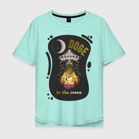 Мужская футболка хлопок Oversize с принтом To the moon в Тюмени, 100% хлопок | свободный крой, круглый ворот, “спинка” длиннее передней части | Тематика изображения на принте: crypto | doge | dogecoin | to the moon | ufo