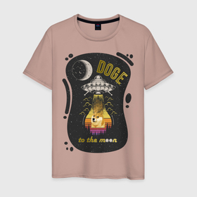 Мужская футболка хлопок с принтом To the moon в Белгороде, 100% хлопок | прямой крой, круглый вырез горловины, длина до линии бедер, слегка спущенное плечо. | Тематика изображения на принте: crypto | doge | dogecoin | to the moon | ufo