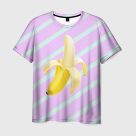 Мужская футболка 3D с принтом Банан графический фон в Белгороде, 100% полиэфир | прямой крой, круглый вырез горловины, длина до линии бедер | банан | геометрический принт | графический принт | лавандовый | летний | лето | мятный | полоска | принт