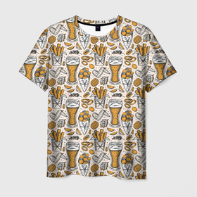 Мужская футболка 3D с принтом Background Beer в Кировске, 100% полиэфир | прямой крой, круглый вырез горловины, длина до линии бедер | art | background | beer | chips | food | snack | texture | арт | еда | закуска | текстура | фон | чипсы