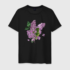 Мужская футболка хлопок с принтом СИРЕНЬ АКВАРЕЛЬЮ в Новосибирске, 100% хлопок | прямой крой, круглый вырез горловины, длина до линии бедер, слегка спущенное плечо. | акварель | акварельные | акварелью | бабочки | букет | букет из цветов | летние цветы | сиреневые цветы | сирень | цветы