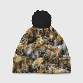 Шапка 3D c помпоном с принтом Пчёлы в Белгороде, 100% полиэстер | универсальный размер, печать по всей поверхности изделия | живность | животное | животные | насекомое | насекомые | пчела | пчёлка | пчёлки | пчёлы