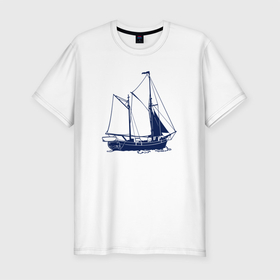 Мужская футболка хлопок Slim с принтом Корабль в Курске, 92% хлопок, 8% лайкра | приталенный силуэт, круглый вырез ворота, длина до линии бедра, короткий рукав | ships | whale | кит | киты | корабли | кораблики | корабль | море | морские | морское | паруса