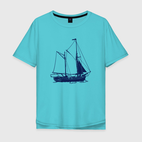 Мужская футболка хлопок Oversize с принтом Корабль в Тюмени, 100% хлопок | свободный крой, круглый ворот, “спинка” длиннее передней части | ships | whale | кит | киты | корабли | кораблики | корабль | море | морские | морское | паруса