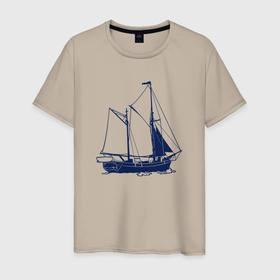 Мужская футболка хлопок с принтом Корабль , 100% хлопок | прямой крой, круглый вырез горловины, длина до линии бедер, слегка спущенное плечо. | ships | whale | кит | киты | корабли | кораблики | корабль | море | морские | морское | паруса