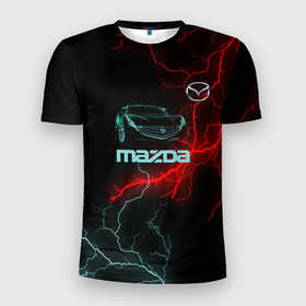 Мужская футболка 3D Slim с принтом Mazda в Екатеринбурге, 100% полиэстер с улучшенными характеристиками | приталенный силуэт, круглая горловина, широкие плечи, сужается к линии бедра | auto | drift | neon | sport | авто | автомобили | автомобиль | автомобильные | бренд | внедорожники | дрифт | легковые | марка | спорт