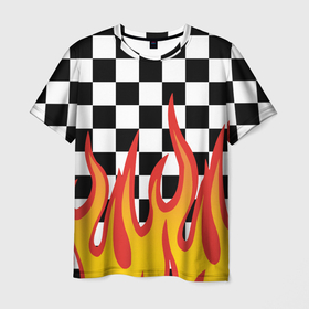 Мужская футболка 3D с принтом ОГОНЬ УЗОР PATTERN в Курске, 100% полиэфир | прямой крой, круглый вырез горловины, длина до линии бедер | fire | pattern | искры | огонь | пламя | пожар. | текстура огня | узор | шахматы