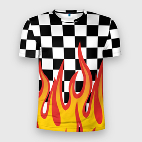 Мужская футболка 3D спортивная с принтом ОГОНЬ УЗОР PATTERN в Курске, 100% полиэстер с улучшенными характеристиками | приталенный силуэт, круглая горловина, широкие плечи, сужается к линии бедра | fire | pattern | искры | огонь | пламя | пожар. | текстура огня | узор | шахматы