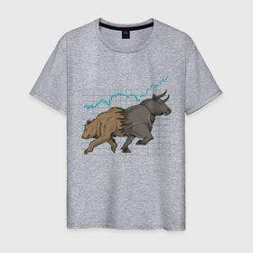 Мужская футболка хлопок с принтом Бык или Медведь в Екатеринбурге, 100% хлопок | прямой крой, круглый вырез горловины, длина до линии бедер, слегка спущенное плечо. | bulls | акции | банк | бык | инвестиции | медведь | тинькофф