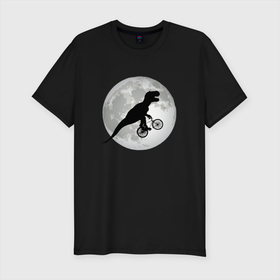 Мужская футболка хлопок Slim с принтом Динозавр летит на фоне луны в Белгороде, 92% хлопок, 8% лайкра | приталенный силуэт, круглый вырез ворота, длина до линии бедра, короткий рукав | bicycle | bike | fly | moon | rex | t rex | tyrannosaur | бикукле | динозаврик | животные | летающий динозавр | луна | на велосипеде на фоне луны | ночной пейзаж | палеонтология | пародия | полёт | прикол | т рекс