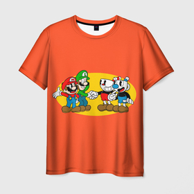 Мужская футболка 3D с принтом CupHead x Mario , 100% полиэфир | прямой крой, круглый вырез горловины, длина до линии бедер | arkade | cup head | cuphead | game | games | mario | аркада | игра | игры | кап хэд | капхед | купа хэд | марио | сгз руфв | сгзруфв | чашкоголовый