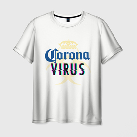 Мужская футболка 3D с принтом Корона Виоус , 100% полиэфир | прямой крой, круглый вырез горловины, длина до линии бедер | covid 19 | stella artua | болезнь | вирус | заболевание | карантин | ковид | корона | корона виоус | стела артуа