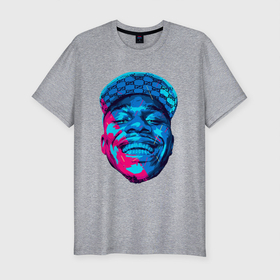 Мужская футболка хлопок Slim с принтом DaBaby Rainbow в Петрозаводске, 92% хлопок, 8% лайкра | приталенный силуэт, круглый вырез ворота, длина до линии бедра, короткий рукав | deluxe | gangsta | lets gooo | rainbow | rap music | дабэби | лес гоо | музыка