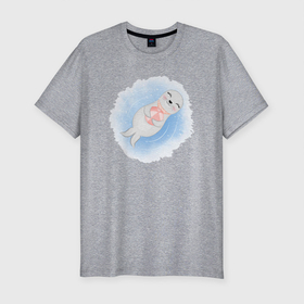 Мужская футболка хлопок Slim с принтом Тюлень в Новосибирске, 92% хлопок, 8% лайкра | приталенный силуэт, круглый вырез ворота, длина до линии бедра, короткий рукав | живность | животные | море | морские | с мячиком | тюлени | тюлень