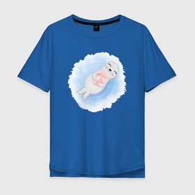 Мужская футболка хлопок Oversize с принтом Тюлень в Кировске, 100% хлопок | свободный крой, круглый ворот, “спинка” длиннее передней части | живность | животные | море | морские | с мячиком | тюлени | тюлень