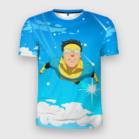 Мужская футболка 3D Slim с принтом Марк Грэйсон неуязвимый в Новосибирске, 100% полиэстер с улучшенными характеристиками | приталенный силуэт, круглая горловина, широкие плечи, сужается к линии бедра | damien darkblood | invincible | superman | марк грэйсон | мультсериал | неуязвимый | супергерой
