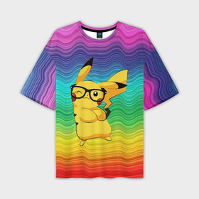 Мужская футболка oversize 3D с принтом Пикачу в  очках в Тюмени,  |  | Тематика изображения на принте: anime | picachu | pikachu | аниме | милый | пика | пикачу | покебол | покемон