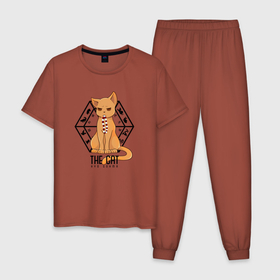 Мужская пижама хлопок с принтом The Cat Kyo Sohma в Екатеринбурге, 100% хлопок | брюки и футболка прямого кроя, без карманов, на брюках мягкая резинка на поясе и по низу штанин
 | akito | anime | cat | fruits basket | furuba | furuba reboot | god | honda | kyo | rat | sohma | the chinese zodiac | tohru | yuki | акито | аниме | бог | знаки зодиака | кё | китайский гороскоп | корзинка фруктов | мышь | сома | тору | фуруба | хонда | х