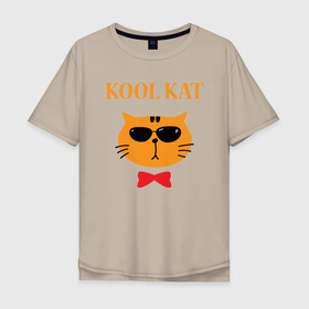 Мужская футболка хлопок Oversize с принтом Kool kat в Новосибирске, 100% хлопок | свободный крой, круглый ворот, “спинка” длиннее передней части | Тематика изображения на принте: animal | cat | cute | kitty | meow | друг | животные | киска | китти | кот | котенок | котик | котэ | кошечка | кошка | милый | мур | мяу | питомец