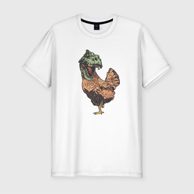 Мужская футболка хлопок Slim с принтом Тираннозавр курица   прикол в Белгороде, 92% хлопок, 8% лайкра | приталенный силуэт, круглый вырез ворота, длина до линии бедра, короткий рукав | Тематика изображения на принте: art | chicken | cock | grunge | pop culture | rex | science | t rex | tyrannosaurus rex | vintage | арт | винтаж | гранж | динозавр | кура | курочка | наука | петух | популярная культура | теропод | ти рекс | тиранозавр | тирекс | хищник