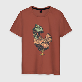 Мужская футболка хлопок с принтом Тираннозавр курица   прикол в Курске, 100% хлопок | прямой крой, круглый вырез горловины, длина до линии бедер, слегка спущенное плечо. | art | chicken | cock | grunge | pop culture | rex | science | t rex | tyrannosaurus rex | vintage | арт | винтаж | гранж | динозавр | кура | курочка | наука | петух | популярная культура | теропод | ти рекс | тиранозавр | тирекс | хищник