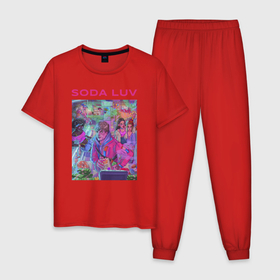 Мужская пижама хлопок с принтом SODA LUV в Тюмени, 100% хлопок | брюки и футболка прямого кроя, без карманов, на брюках мягкая резинка на поясе и по низу штанин
 | luv | melon | music | soda | sodaluv | бигасс | коми | лав | лого | лув | мелон | сода