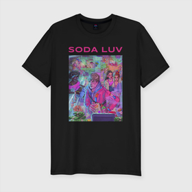 Мужская футболка хлопок Slim с принтом SODA LUV в Екатеринбурге, 92% хлопок, 8% лайкра | приталенный силуэт, круглый вырез ворота, длина до линии бедра, короткий рукав | luv | melon | music | soda | sodaluv | бигасс | коми | лав | лого | лув | мелон | сода