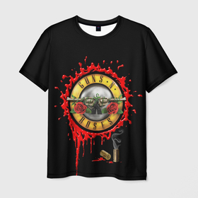Мужская футболка 3D с принтом GUNS N ROSES в Тюмени, 100% полиэфир | прямой крой, круглый вырез горловины, длина до линии бедер | band | gnr | guns n roses | hardrock | metal | music | retro | rock | slash | usa | группа | метал | музыка | ретро | розы | рок | роуз | слэш | стволы