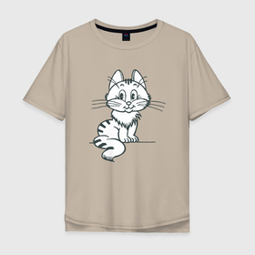 Мужская футболка хлопок Oversize с принтом Косьма в Екатеринбурге, 100% хлопок | свободный крой, круглый ворот, “спинка” длиннее передней части | animal | cat | cute | kitty | meow | друг | животные | киска | китти | кот | котенок | котик | котэ | кошечка | кошка | милый | мур | мяу | питомец