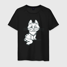 Мужская футболка хлопок с принтом Косьма в Белгороде, 100% хлопок | прямой крой, круглый вырез горловины, длина до линии бедер, слегка спущенное плечо. | animal | cat | cute | kitty | meow | друг | животные | киска | китти | кот | котенок | котик | котэ | кошечка | кошка | милый | мур | мяу | питомец