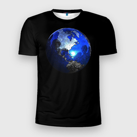 Мужская футболка 3D спортивная с принтом планета в Новосибирске, 100% полиэстер с улучшенными характеристиками | приталенный силуэт, круглая горловина, широкие плечи, сужается к линии бедра | land | planet | space | земля | космос | планета