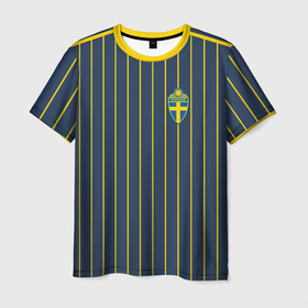 Мужская футболка 3D+ с принтом Выездная форма Сборной Швеции в Петрозаводске, 100% микрофибра | круглый вырез горловины, длина до линии бедер | сборная швеции | сборная швеции по футболу | форма | футбол | футболисты | футбольная сборная | футбольная форма | швеция