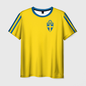 Мужская футболка 3D+ с принтом Домашняя форма Сборной Швеции в Белгороде, 100% микрофибра | круглый вырез горловины, длина до линии бедер | Тематика изображения на принте: сборная швеции | сборная швеции по футболу | форма | футбол | футболисты | футбольная сборная | футбольная форма | швеция