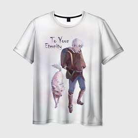 Мужская футболка 3D с принтом Для тебя Бессмертный Фуши , 100% полиэфир | прямой крой, круглый вырез горловины, длина до линии бедер | anime | fumetsu no anata e | fushi | to your eternity | аниме | мультсериал | персонажи аниме | фуши | фуши и волк