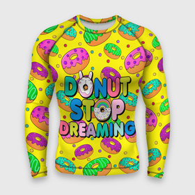 Мужской рашгард 3D с принтом DONUTS в Новосибирске,  |  | candys | children | donut | dreaming | food | rainbow | stop | вкусняшки | детские | еда | желтый | крем | мечты | надписи | пончики | сладости | текстуры