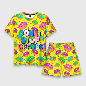 Мужской костюм с шортами 3D с принтом DONUTS в Тюмени,  |  | candys | children | donut | dreaming | food | rainbow | stop | вкусняшки | детские | еда | желтый | крем | мечты | надписи | пончики | сладости | текстуры