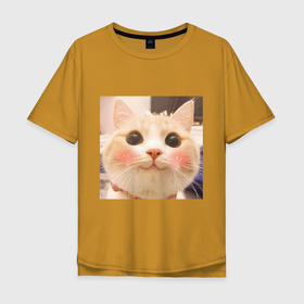 Мужская футболка хлопок Oversize с принтом Мем про котов в Санкт-Петербурге, 100% хлопок | свободный крой, круглый ворот, “спинка” длиннее передней части | белый | кот | мем | милый | прикол