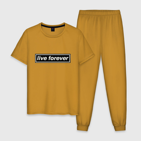 Мужская пижама хлопок с принтом Oasis в Курске, 100% хлопок | брюки и футболка прямого кроя, без карманов, на брюках мягкая резинка на поясе и по низу штанин
 | live forever | oasis | жить вечно | музыка | оазис | рок