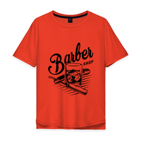 Мужская футболка хлопок Oversize с принтом Barber shop в Санкт-Петербурге, 100% хлопок | свободный крой, круглый ворот, “спинка” длиннее передней части | barber | барбер | бритва | виски | виски со льдом | для мужчин