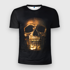 Мужская футболка 3D спортивная с принтом Golden Skull , 100% полиэстер с улучшенными характеристиками | приталенный силуэт, круглая горловина, широкие плечи, сужается к линии бедра | Тематика изображения на принте: golden | midas | skull | иллюстрация | черепа