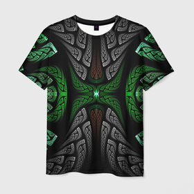 Мужская футболка 3D с принтом Серо-Зеленые Узоры в Кировске, 100% полиэфир | прямой крой, круглый вырез горловины, длина до линии бедер | Тематика изображения на принте: зеленый | крутой рисунок | серый | узор