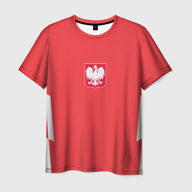 Мужская футболка 3D с принтом Польша футбольная форма в Екатеринбурге, 100% полиэфир | прямой крой, круглый вырез горловины, длина до линии бедер | Тематика изображения на принте: football | польша | польша футбол | футбол | футбольный клуб | футбольшый клуб польши