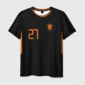 Мужская футболка 3D+ с принтом Нидерланды выездная форма Де Йонг , 100% микрофибра | круглый вырез горловины, длина до линии бедер | champion | championship | euro | f. de jong | netherlands | uefa | атрибутика | выездная | гостевая | де йонг | евро | нидерланды | уефа | фанатская | форма | футбол | чемпион европы