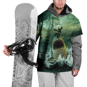 Накидка на куртку 3D с принтом Shark Attack | Акула атакует , 100% полиэстер |  | Тематика изображения на принте: attack | shark | акула | атака | парашютист | челюсти