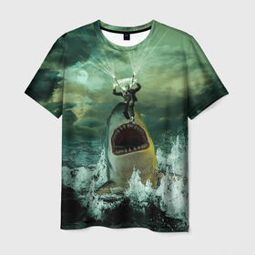Мужская футболка 3D с принтом Shark Attack | Акула атакует в Петрозаводске, 100% полиэфир | прямой крой, круглый вырез горловины, длина до линии бедер | attack | shark | акула | атака | парашютист | челюсти