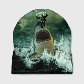 Шапка 3D с принтом Shark Attack Акула атакует , 100% полиэстер | универсальный размер, печать по всей поверхности изделия | attack | shark | акула | атака | парашютист | челюсти